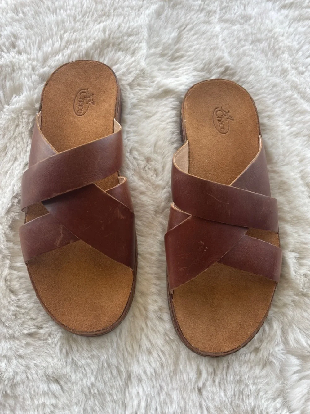Chaco Wayfarer Slide Leather Sandals Toffee NWOT - Picture 1 of 12